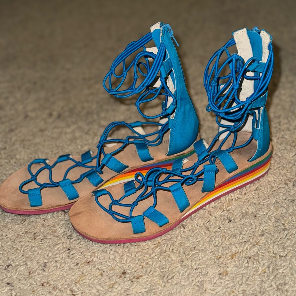 NEW Jeffrey Campbell Blue Low Wedge Sandals Women size 8